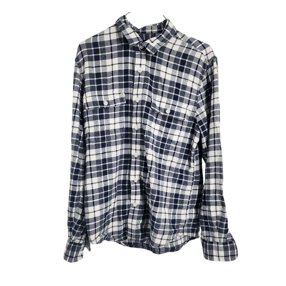 Lucky Brand Blue and White Plaid Button Down Top Womens Size Medium M
